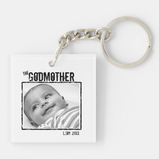 『ゴッドマザー』 | パーソナライズされた 2倍の写真と名前 キーホルダー (裏面)