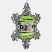 ゴッドマ誇りを持ったザーグリーンとグレーの写真 スノーフレークピューターオーナメント (左)