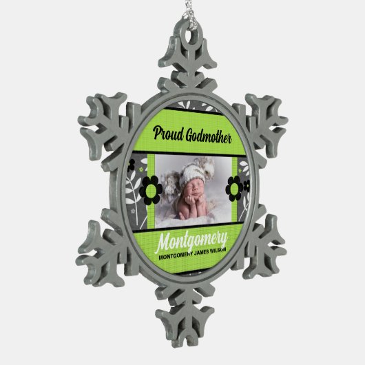 ゴッドマ誇りを持ったザーグリーンとグレーの写真 スノーフレークピューターオーナメント (左)