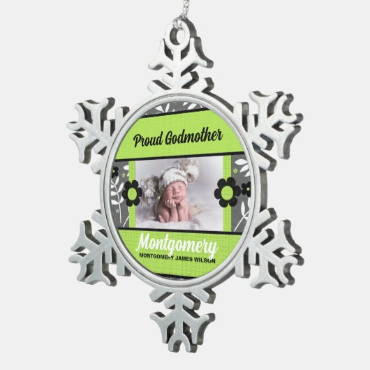 ゴッドマ誇りを持ったザーグリーンとグレーの写真 スノーフレークピューターオーナメント (右)