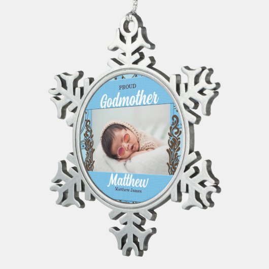 ゴッドマ誇りを持ったザーブルーとブラウン写真 スノーフレークピューターオーナメント (右)