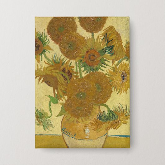 ゴッホによるひまわりの静物油絵 缶バッジ (正面)
