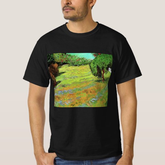ゴッホによる公共公園の陽だまりの芝生 Tシャツ (正面)