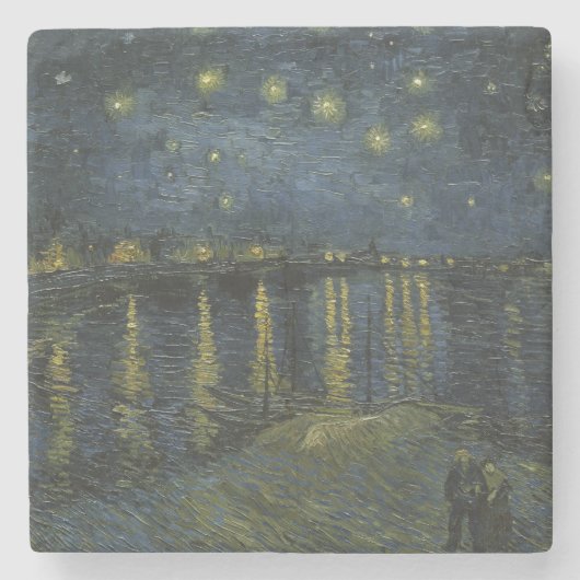 ゴッホによる油絵「ローヌ川のほとりの星月夜」 ストーンコースター (正面)