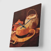 ゴッホによる黄色い麦わら帽子の静物画 スクエア壁時計 (傾斜)