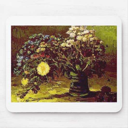 ゴッホのつぼの花の花のヴィンテージの絵を描くこと マウスパッド (正面)