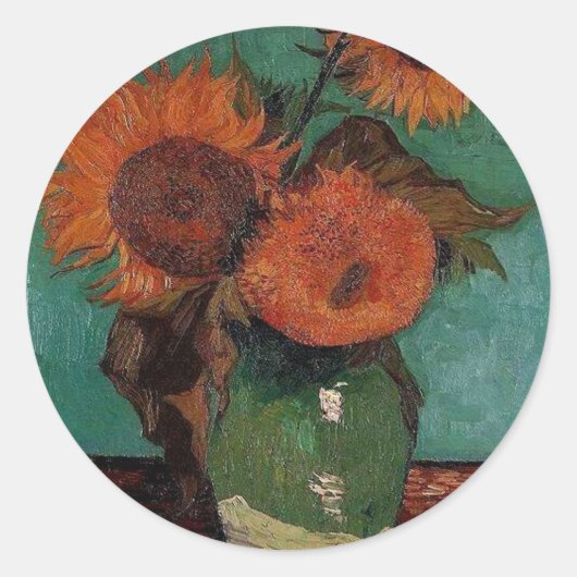ゴッホのひまわり3本の花瓶 ラウンドシール (正面)