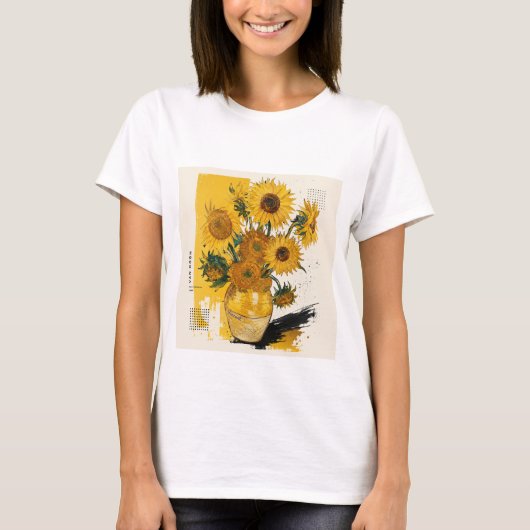 ゴッホのひまわり モダンリミックスTシャツ Tシャツ (正面)