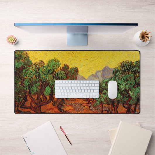 ゴッホのオリーブの木と黄色い空と太陽 デスクマット (オフィス1)