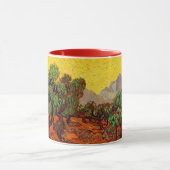 ゴッホのオリーブの木と黄色い空と太陽 マグカップ (中央)