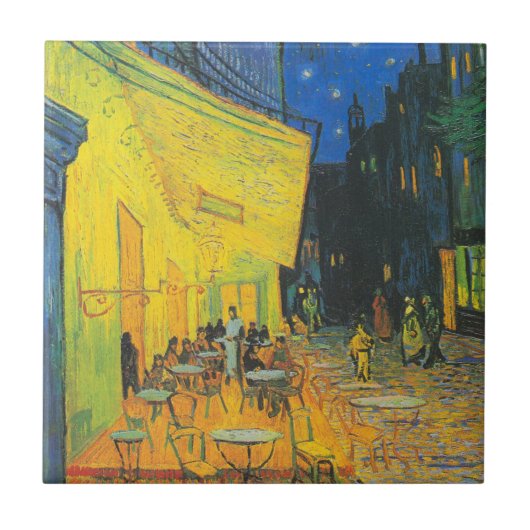 ゴッホのカフェテラス フランスの通り景色 タイル (正面)