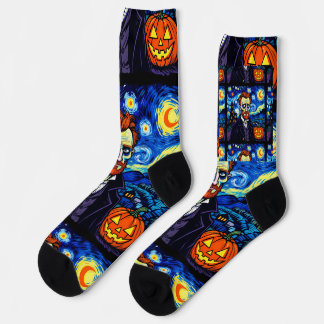 ゴッホのハロウィンポートレート - かぼちゃのある星空 ソックス