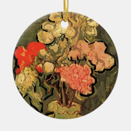 ゴッホのバラのマロウの花瓶 セラミックオーナメント (正面)