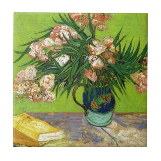 ゴッホのビンテージ画 風の満開の花と蔦 タイル (正面)