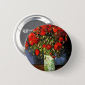 ゴッホのビンテージ風の絵が描かれた花瓶の花 缶バッジ (正面&裏面)