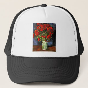 ゴッホのビンテージ風の絵画 満開の花瓶 花 キャップ