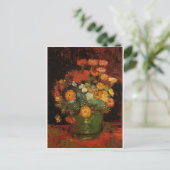 ゴッホのビンテージ風の絵画 花瓶 花 満開 ポストカード (スタンド正面)