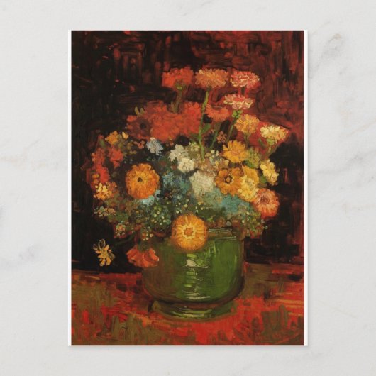 ゴッホのビンテージ風の絵画 花瓶 花 満開 ポストカード (正面)