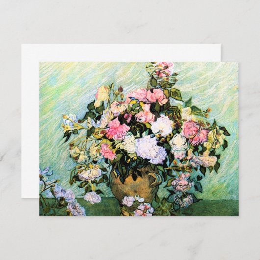 ゴッホのピンクのバラの招待状 招待状 (正面/裏面)