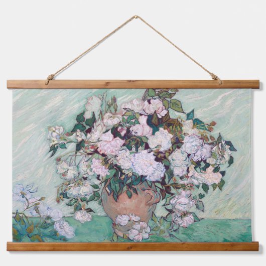 ゴッホのピンクのバラの花瓶 吊り下げ型タペストリー (正面)