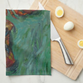 ゴッホの二匹のカニ 緑の印象派アート キッチンタオル (四つ折り)