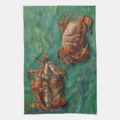 ゴッホの二匹のカニ 緑の印象派アート キッチンタオル (縦)