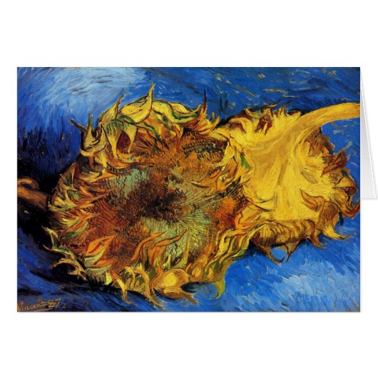 ゴッホの切り取られたひまわり2本の静物画 (正面横)