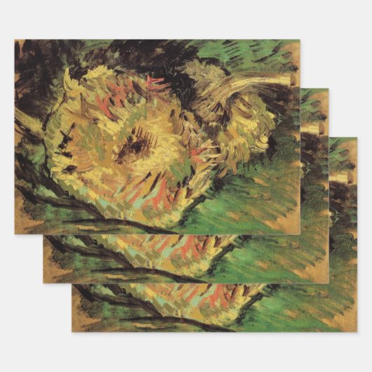 ゴッホの切り取られたひまわり2本の静物画 ラッピングペーパーシート (セット)