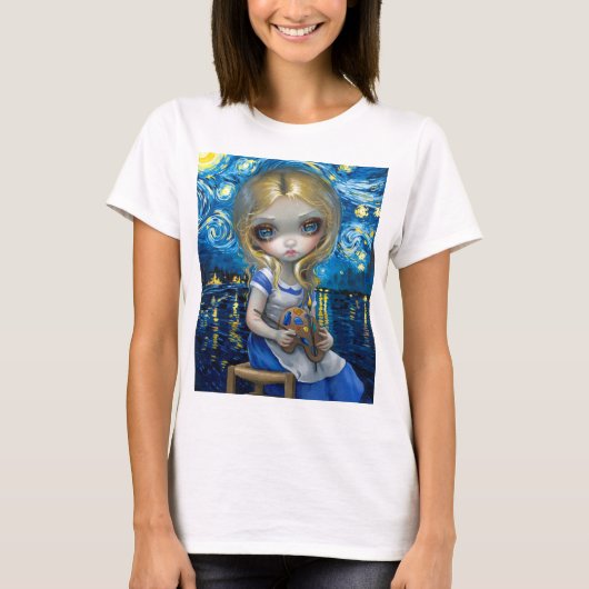 「ゴッホの夜の景色の中のアリス」 Tシャツ (正面)
