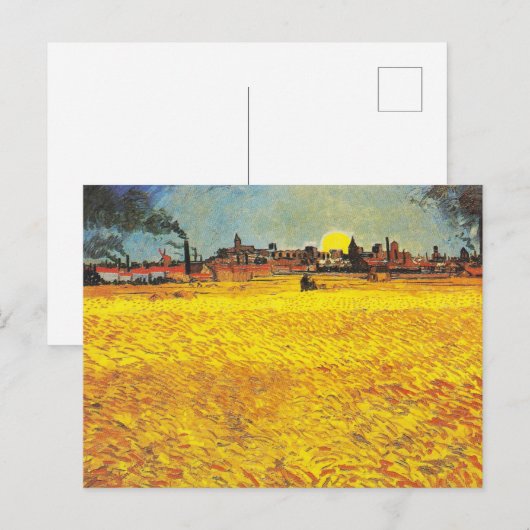 ゴッホの小麦畑 アルル 夕焼け 絵画 ポストカード (正面/裏面)