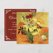 ゴッホの日本の花瓶とバラのクリスマス パーティー 招待状 (正面/裏面)