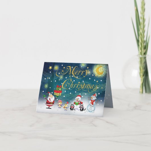 ゴッホの星明かりの夜の下のサンタ シーズンカード (正面)
