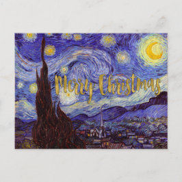 ゴッホの星明かりの夜メリークリスマスの金ゴールドの芸術 シーズンポストカード