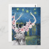 ゴッホの星月夜と花の鹿のコンパイル ポストカード (正面/裏面)