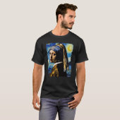 ゴッホの星空と真珠の耳飾りの少女 Tシャツ (正面フル)