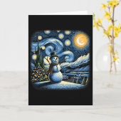 ゴッホの星空のクリスマススノーマン 冬の雪 カード (黄色い花)
