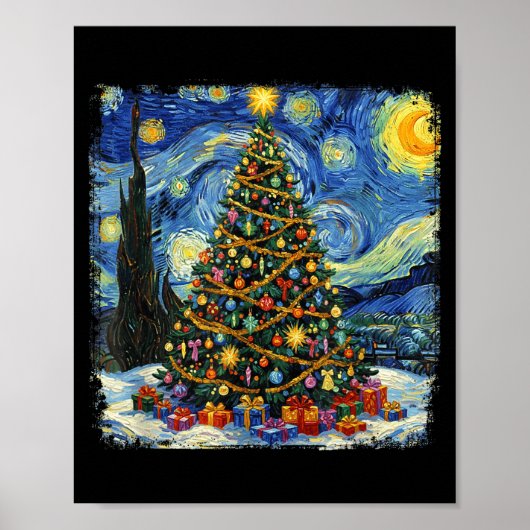 ゴッホの星空のクリスマスツリー クリスマス 202 ポスター (正面)
