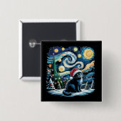 ゴッホの星空のクリスマス 黒猫 缶バッジ (正面&裏面)