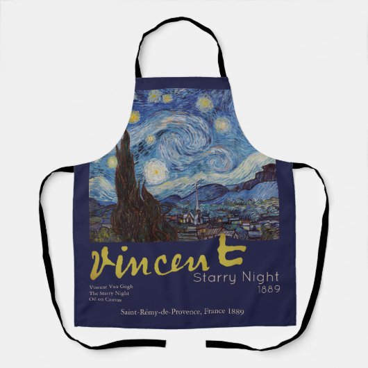 ゴッホの星空の夜 ビンテージ ブルー傑作 エプロン (正面)