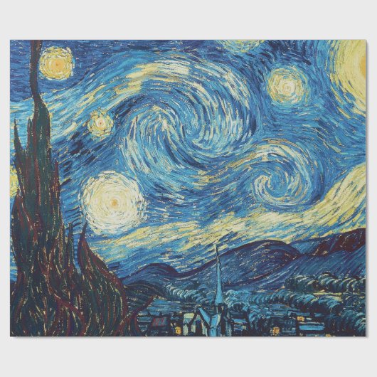 ゴッホの星空の夜 ビンテージ ブルー傑作 ラッピングペーパー (フラット)