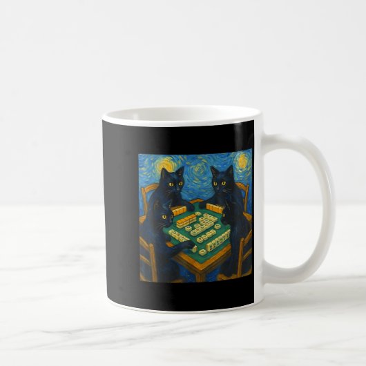 ゴッホの星空の猫が麻雀をする中国風デザイン コーヒーマグカップ (右)