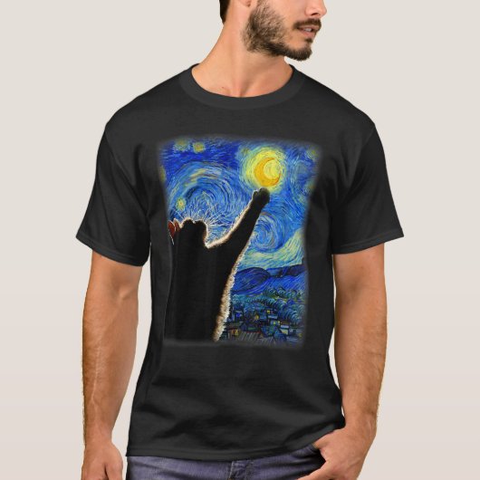 ゴッホの星空の猫 - クラシックフィット、猫好き Tシャツ (正面)