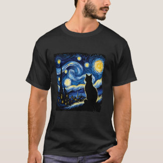 ゴッホの星空の猫 猫好きのための猫 Tシャツ
