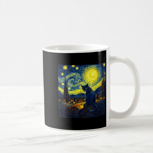 ゴッホの星空の猫、王様じゃない男性用面白グッズ コーヒーマグカップ (右)
