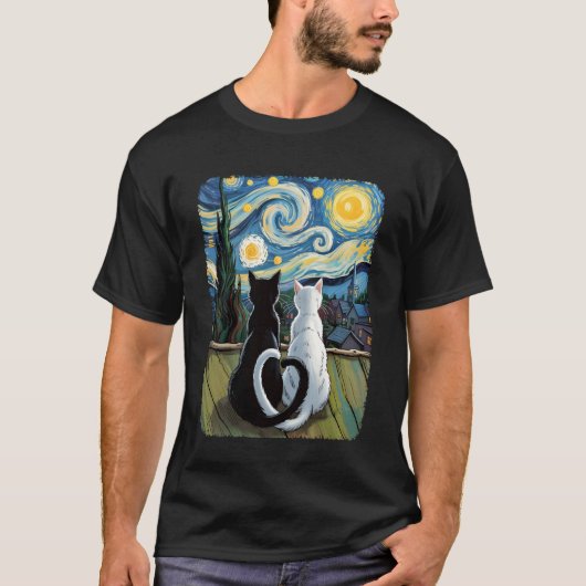 ゴッホの星空の猫 Tシャツ (正面)