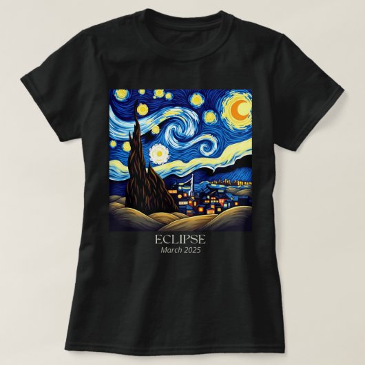 ゴッホの星空　皆既日食 月食 Tシャツ (デザイン正面)