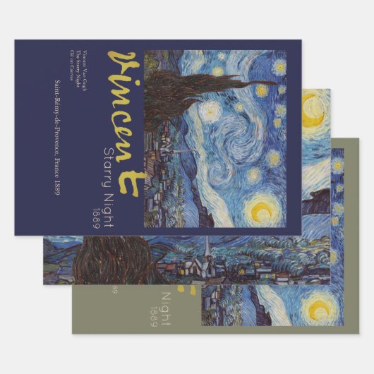 ゴッホの星空 青い傑作 ラッピングペーパーシート (セット)
