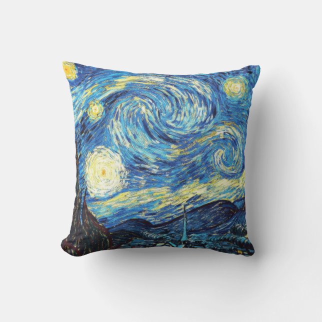 ゴッホの有名な絵画、星月夜 アウトドアクッション (正面)