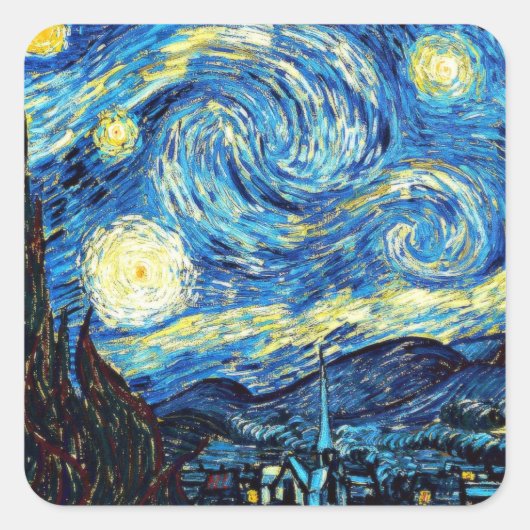 ゴッホの有名な絵画、星月夜 スクエアシール (正面)