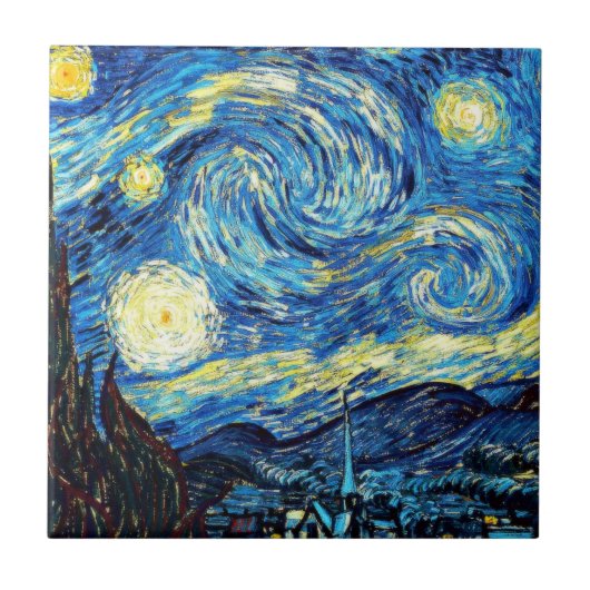 ゴッホの有名な絵画、星月夜 タイル (正面)